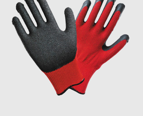 10 Gauge Black Latex Coated Work Gloves with Red Cotton