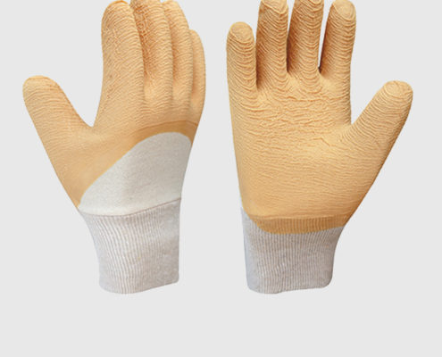 Orange Crinkle Finish Latex Dip Jersey Gloves