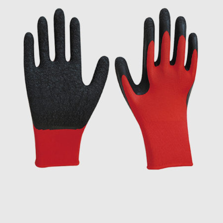 13 Gauge Black Latex Coated Work Gloves with Red Polyester