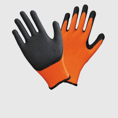 10 Gauge Black Latex Coated Gloves with Orange Cotton Shell