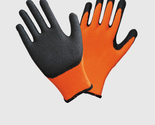 10 Gauge Black Latex Coated Gloves with Orange Cotton Shell