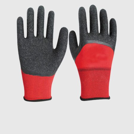 13 Gauge Black Latex Half Coated Gloves