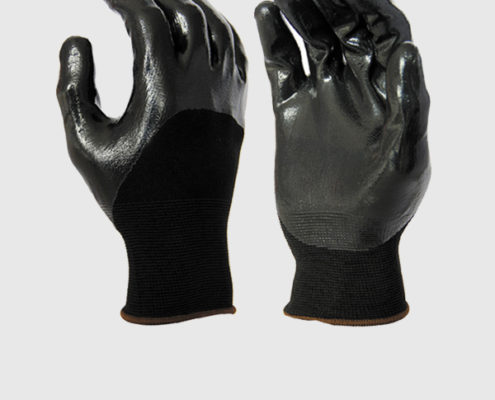 13Gauge Black Nitrile Half Coated Work Gloves with Black Polyester or Nylon