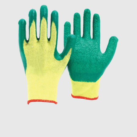 10 Gauge Green Latex Coated Gloves with Yellow Polycotton