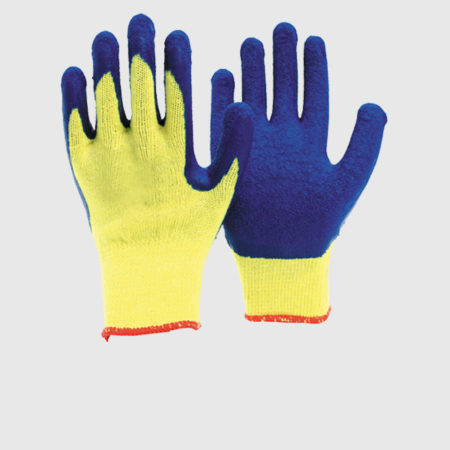 10 Gauge Blue Latex Coated Safety Gloves with Yellow Polycotton Shell