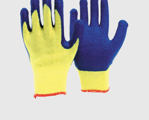 10 Gauge Blue Latex Coated Safety Gloves with Yellow Polycotton Shell