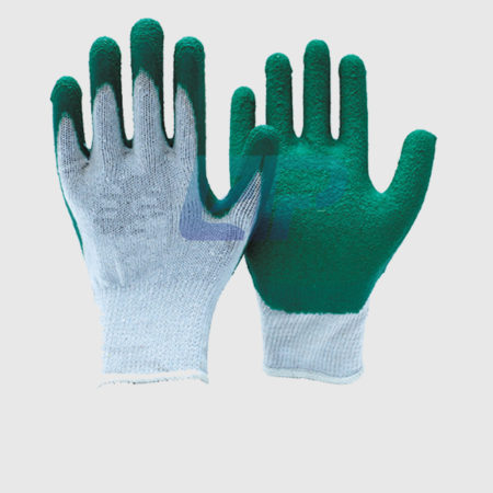 10 Gauge Green Latex Coated Safety Gloves with White Polycotton Shell