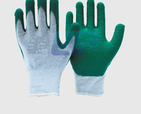 10 Gauge Green Latex Coated Safety Gloves with White Polycotton Shell