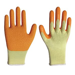 10 Gauge Orange Latex dipped gloves with yellow cotton