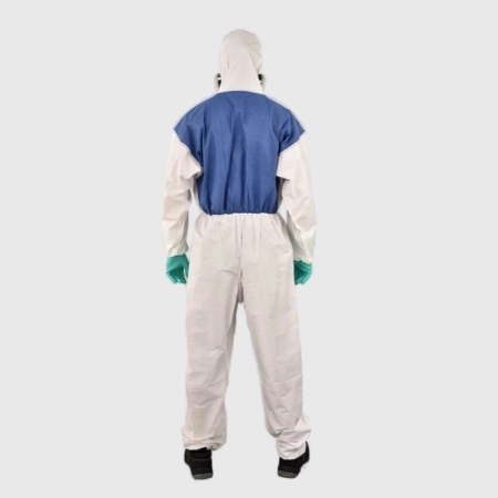 the back of Economic disposable protective coverall